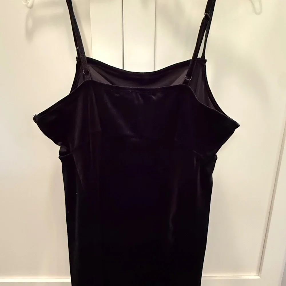 90’s Y2K Mini Black Velvet Slip Dress With Slit - Picture 8 of 10